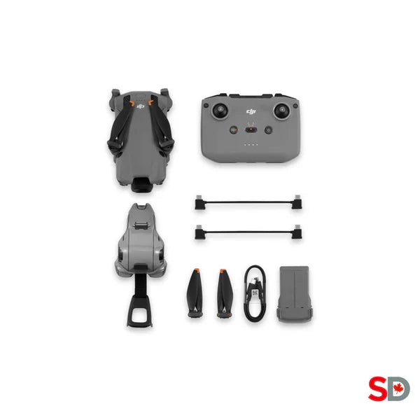 DJI drone components including camera, remote control, and accessories on a white background

